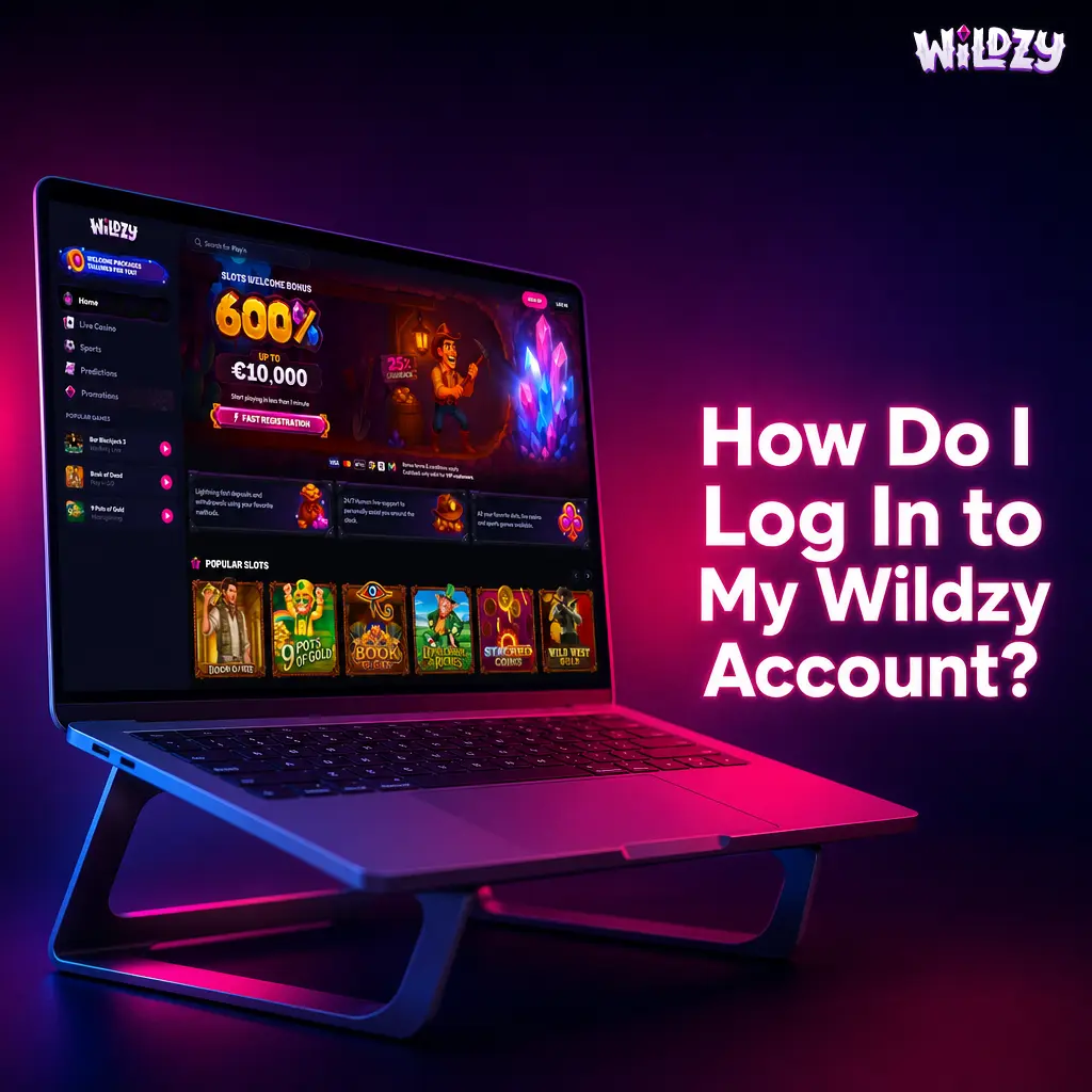 Wildzy account login screen showing sign in options including email, phone number, and social media login methods