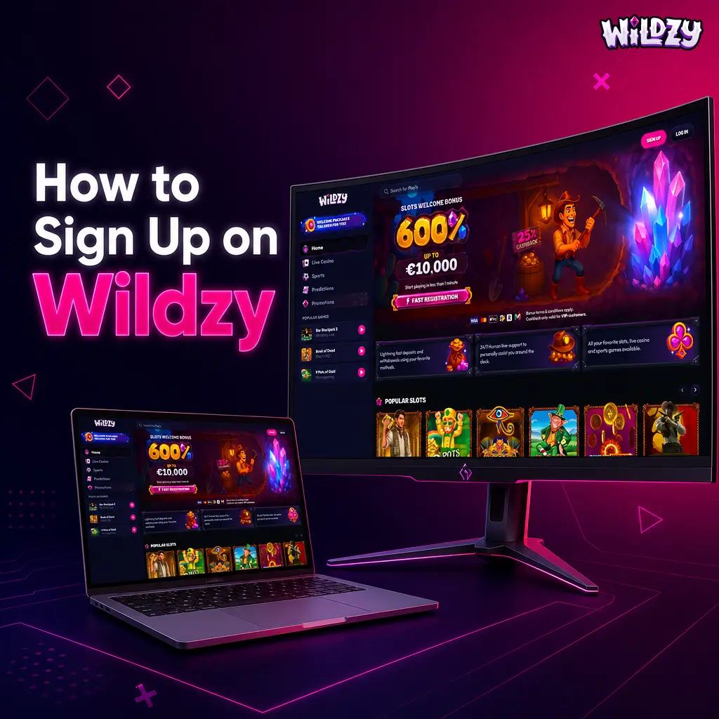 Wildzy sign-up form showing registration steps including email entry, password creation, and KYC verification process