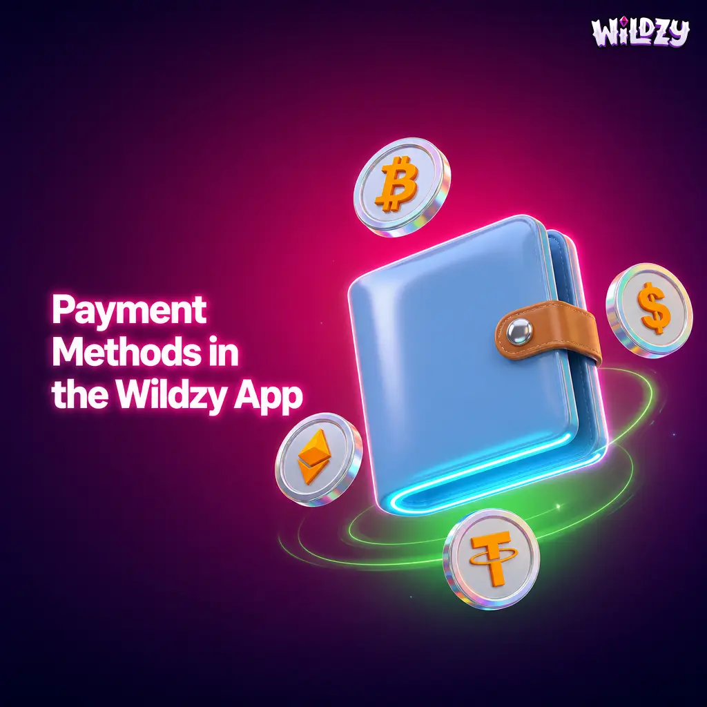 Wildzy App payment methods including Visa, Mastercard, Apple Pay, Revolut, and Crypto with processing times and limits for UK players