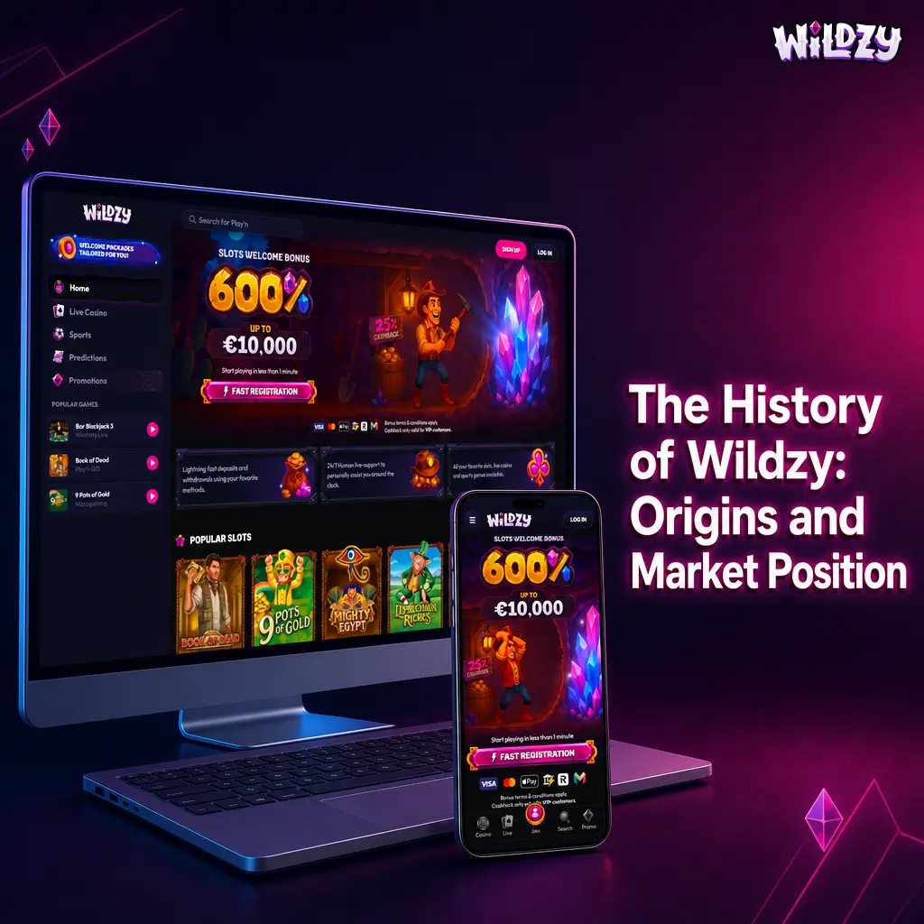 Wildzy online casino homepage showing its Curaçao-licensed platform established in 2024 with competitive gambling services