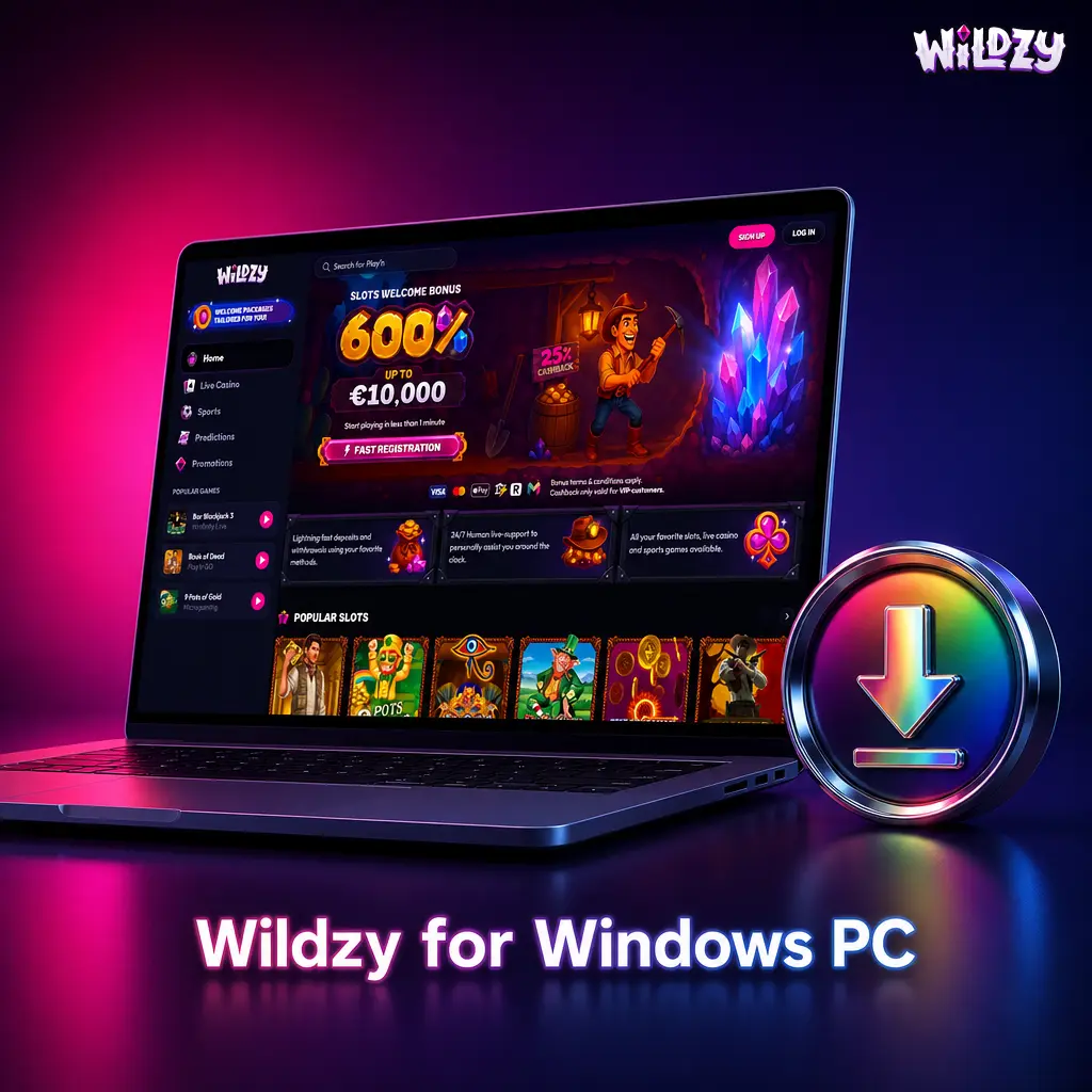 Wildzy Windows PC desktop app installation showing full-screen stable platform access with low latency gaming experience