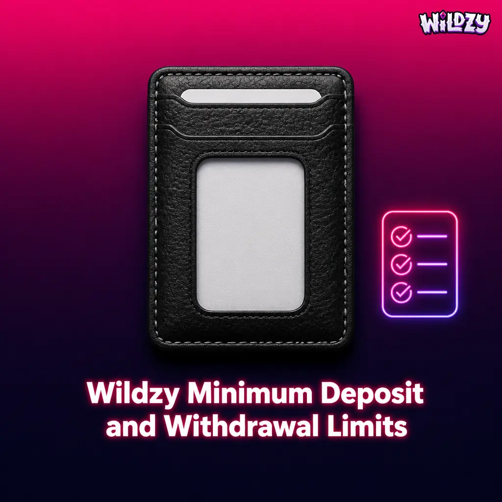 Wildzy casino minimum deposit and withdrawal limits by payment method including Visa, Mastercard, Apple Pay and crypto