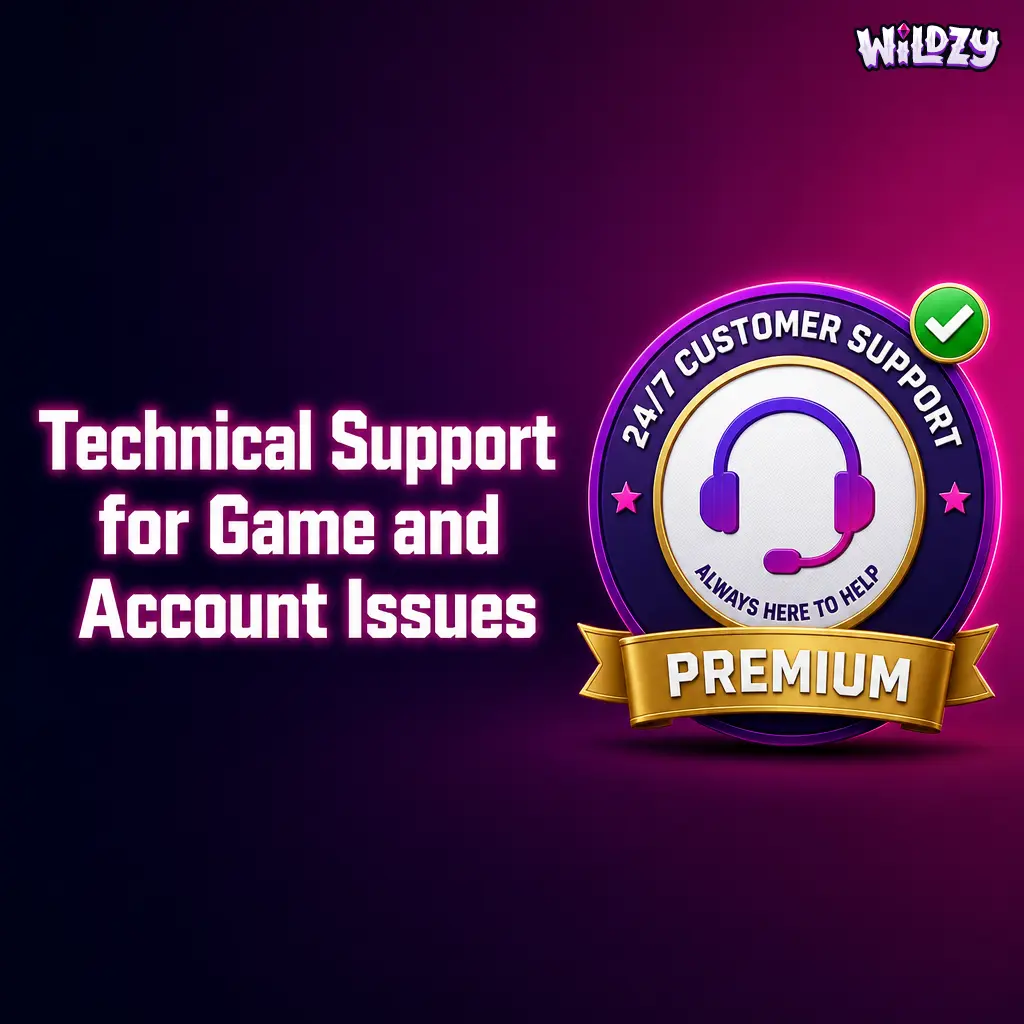 Wildzy technical support team helping players resolve login errors, game issues, and payment problems via live chat or email
